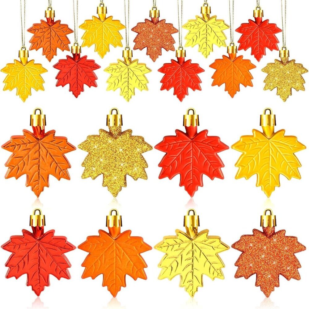 24 Pcs Fall Thanksgiving Maple Leaf Ornaments Tree Decorations Fall Autumn Mini